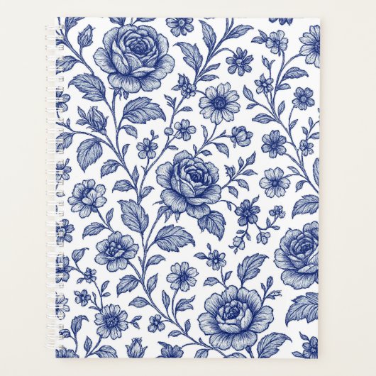 Royal Blue Rozen Floral Pattern Planner (Voorkant)