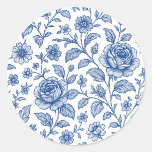 Royal Blue Rozen Floral Pattern Ronde Sticker