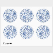 Royal Blue Rozen Floral Pattern Ronde Sticker (Vel)