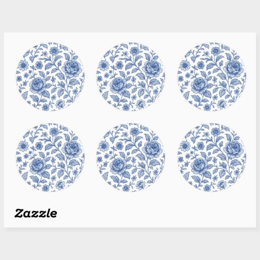Royal Blue Rozen Floral Pattern Ronde Sticker (Vel)