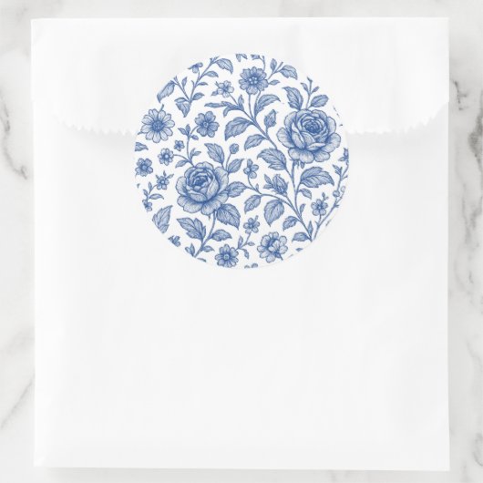 Royal Blue Rozen Floral Pattern Ronde Sticker (Tas)
