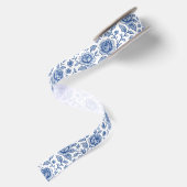 Royal Blue Rozen Floral Pattern Satijnen Lint (Achterkant)