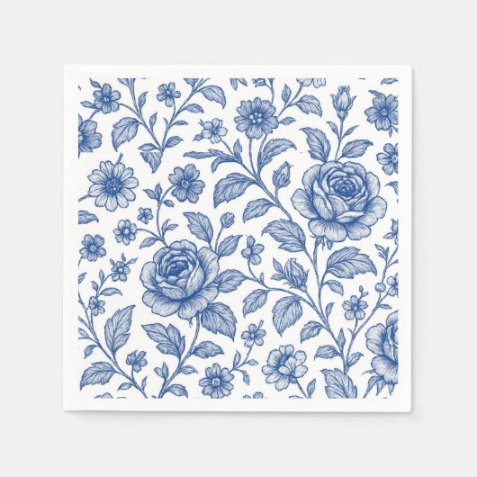 Royal Blue Rozen Floral Pattern Servet (Voorkant)