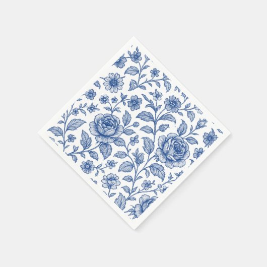 Royal Blue Rozen Floral Pattern Servet (Hoek)