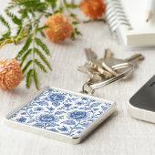 Royal Blue Rozen Floral Pattern Sleutelhanger (Zijkant)