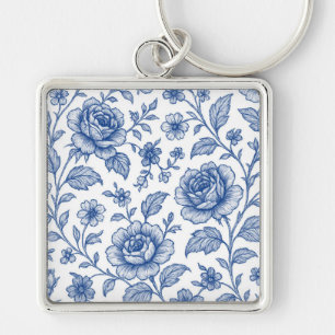 Royal Blue Rozen Floral Pattern Sleutelhanger