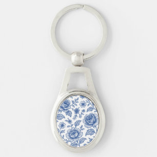 Royal Blue Rozen Floral Pattern Sleutelhanger