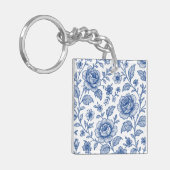 Royal Blue Rozen Floral Pattern Sleutelhanger (Voorkant Links)