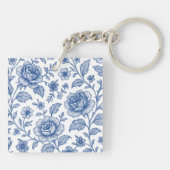 Royal Blue Rozen Floral Pattern Sleutelhanger (Achterkant)