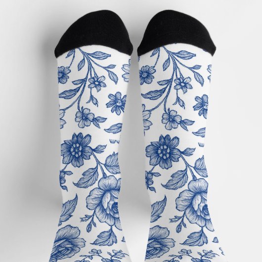 Royal Blue Rozen Floral Pattern Sokken (Top)