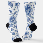 Royal Blue Rozen Floral Pattern Sokken (Gebogen)