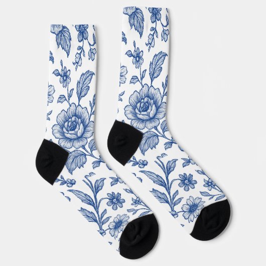 Royal Blue Rozen Floral Pattern Sokken (Rechts)