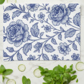 Royal Blue Rozen Floral Pattern Theedoek (Gevouwen)