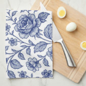 Royal Blue Rozen Floral Pattern Theedoek (Quarter Fold)