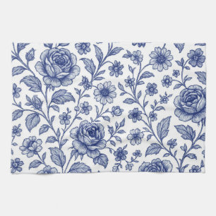 Royal Blue Rozen Floral Pattern Theedoek