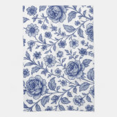 Royal Blue Rozen Floral Pattern Theedoek (Verticaal)