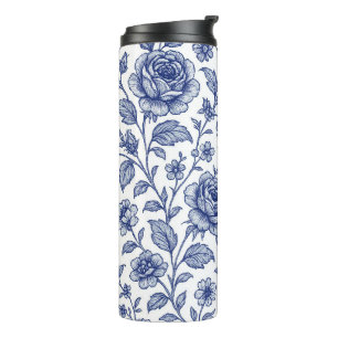 Royal Blue Rozen Floral Pattern Thermosbeker