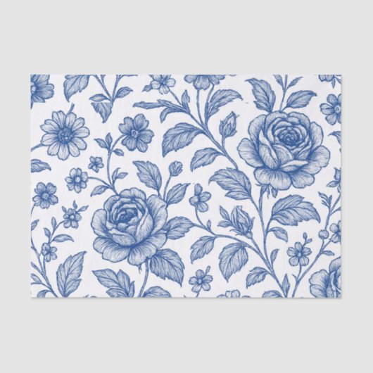 Royal Blue Rozen Floral Pattern Tissuepapier (Voorkant)