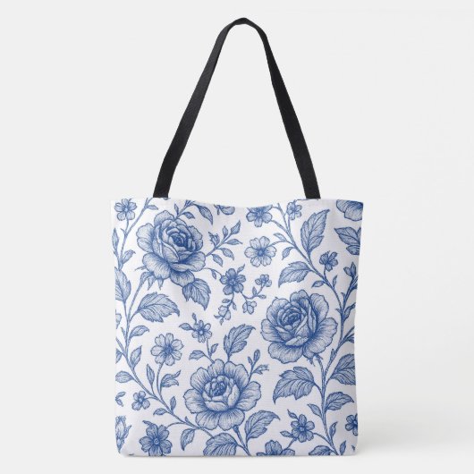 Royal Blue Rozen Floral Pattern Tote Bag (Achterkant)