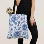 Royal Blue Rozen Floral Pattern Tote Bag (Dichtbij)
