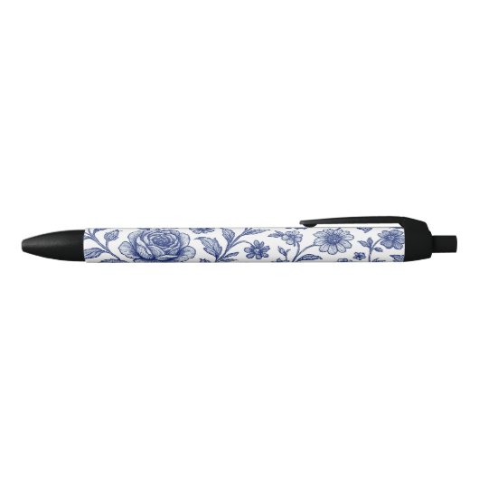 Royal Blue Rozen Floral Pattern Zwarte Inkt Pen (Bovenkant)