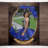 Royal Blue Rozen Gold Charro Foto Quinceañera Drieluik Uitnodiging (Binnenkant midden)