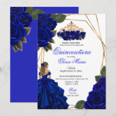 Royal Blue Rozen Gold Quinceañera Kaart (Voorkant / Achterkant)