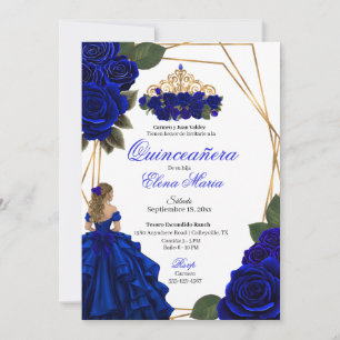 Royal Blue Rozen Gold Quinceañera Kaart
