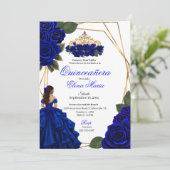 Royal Blue Rozen Gold Quinceañera Kaart (Staand voorkant)