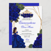 Royal Blue Rozen Gold Quinceañera Kaart (Voorkant / Achterkant)