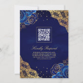 Royal Blue Rozen Goud Kant QR Code Moslim Bruiloft Kaart (Achterkant)