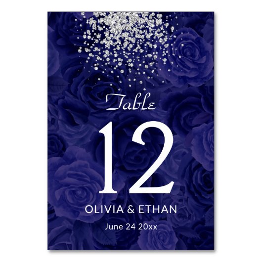 Royal Blue Rozen met Sliver Glitter Splash Kaart (Voorkant)