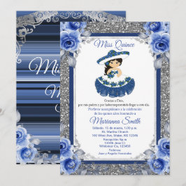 Royal Blue Rozen Quinceañera-uitnodiging Kaart