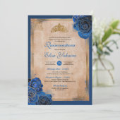 Royal Blue Rozen Royal Quinceanera Kaart (Staand voorkant)