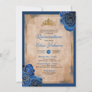  Royal Blue Rozen Royal Quinceanera Kaart