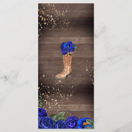 Royal Blue Rozen Rustic Western Charra Party Menu (Achterkant)