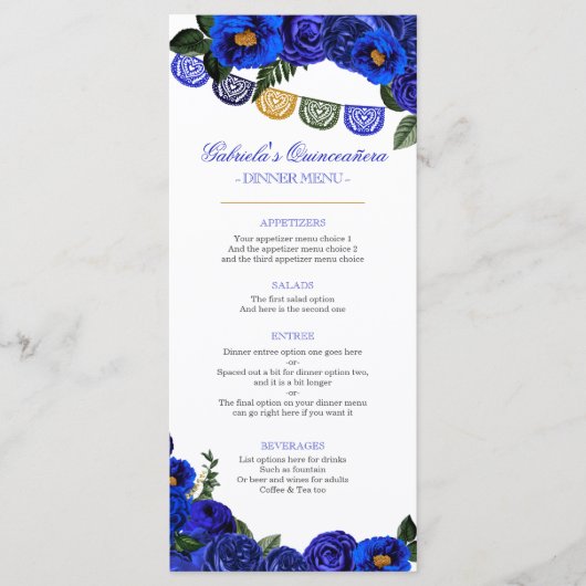 Royal Blue Rozen Rustic Western Charra Party Menu (Voorkant)