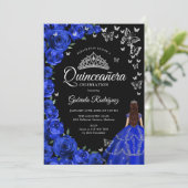 Royal Blue Rozen Vlinders Quinceanera Kaart (Staand voorkant)