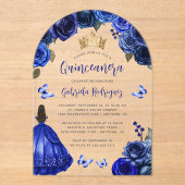 Royal Blue Rozen Waterverf Quinceañera Acryl Uitnodigingen (Voorkant)
