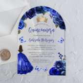 Royal Blue Rozen Waterverf Quinceañera Acryl Uitnodigingen