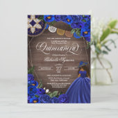 Royal Blue Rozen Western Charro Rustic Quinceanera Kaart (Staand voorkant)