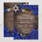 Royal Blue Rozen Western Charro Rustic Quinceanera Kaart (Voorkant / Achterkant)