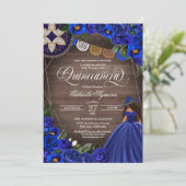 Royal Blue Rozen Western Charro Rustic Quinceanera Kaart (Staand voorkant)