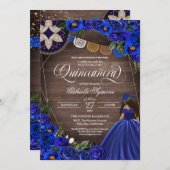 Royal Blue Rozen Western Charro Rustic Quinceanera Kaart (Voorkant / Achterkant)