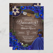 Royal Blue Rozen Western Charro Rustic Quinceanera Kaart (Voorkant / Achterkant)