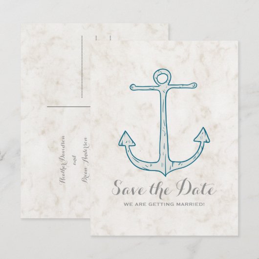 Royal Blue Rustic Anchor Save the Date Briefkaart (Voorkant / Achterkant)