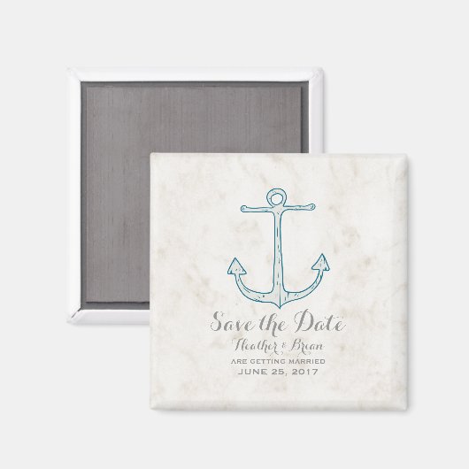 Royal Blue Rustic Anchor Save the Date Magneet (Voorkant / Achterkant)
