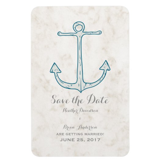 Royal Blue Rustic Anchor Save the Date Magneet (Verticaal)