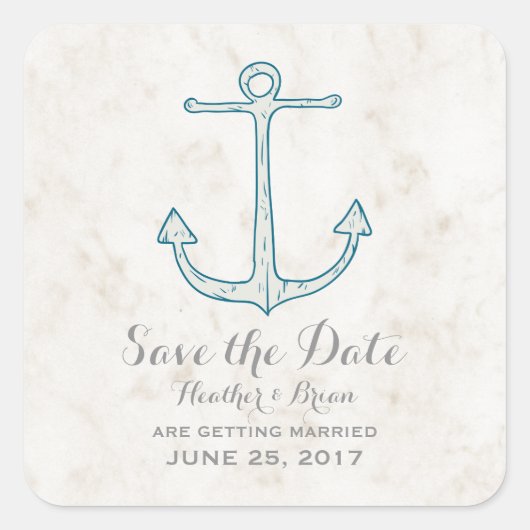 Royal Blue Rustic Anchor Save the Date Vierkante Sticker (Voorkant)