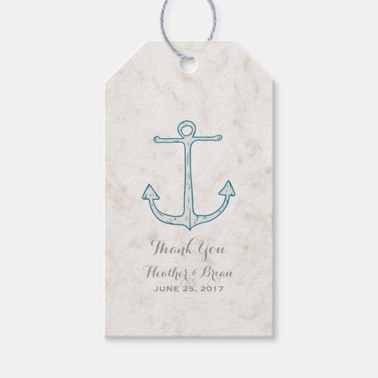 Royal Blue Rustic Anchor Wedding Cadeaulabel (Voorkant)